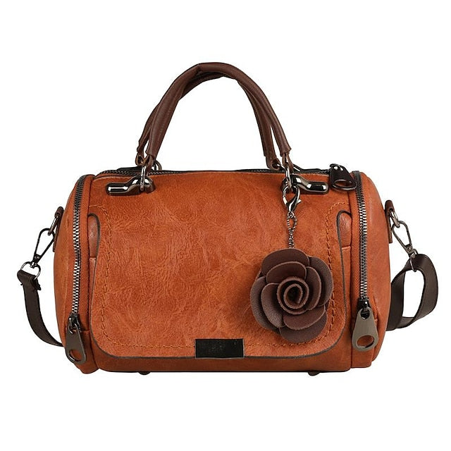 Vintage-Style Floral Handbag Women's Faux with Leather FashionChic