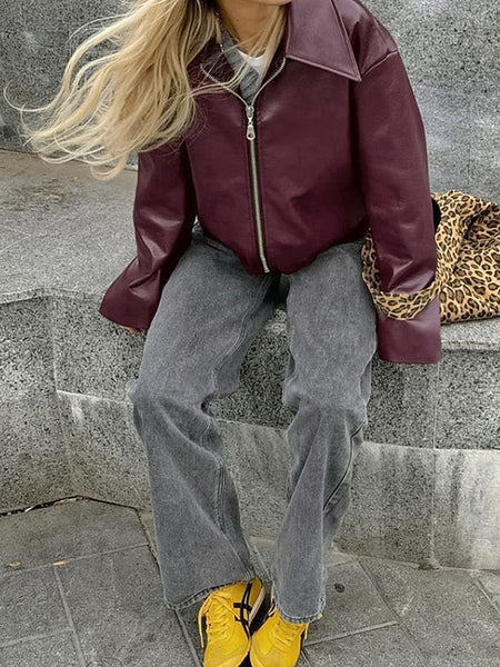 Pocket Leather Comfortable Warm Women's Jacket Faux Zipper FashionChic