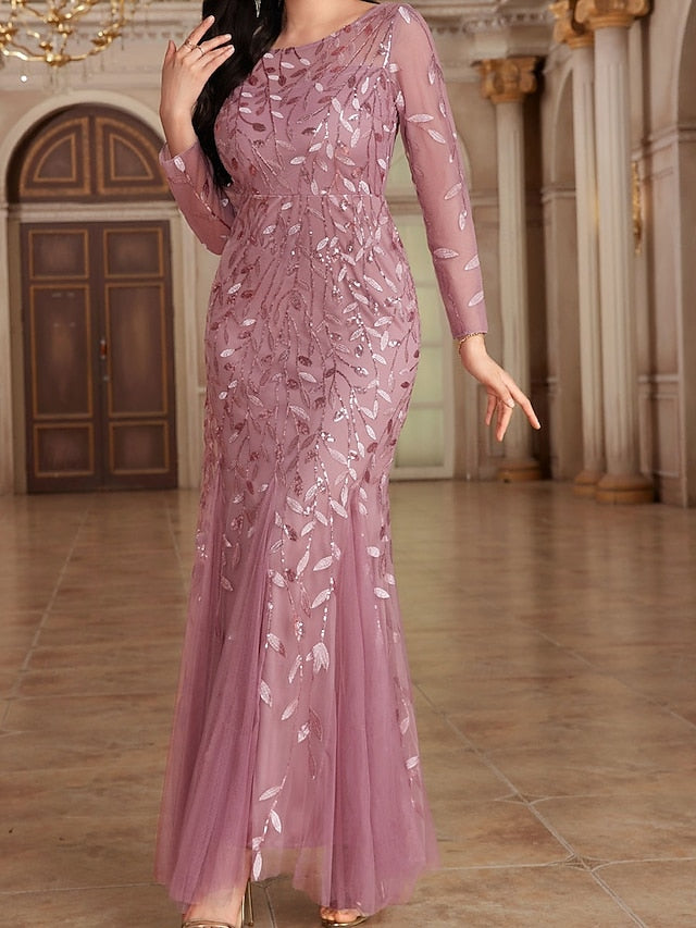 Mother Party Floor Dress Crew Bride of Neck Elegant the FashionChic