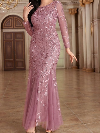 Mother Party Floor Dress Crew Bride of Neck Elegant the FashionChic