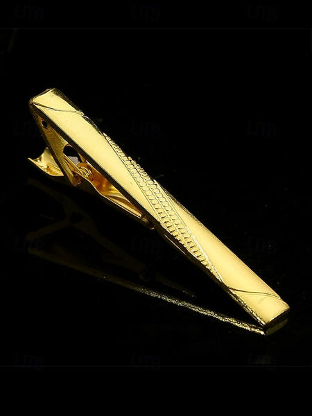 Tie Sleek Black – Clip Elegant Design Inlay for with Gold Men FashionChic