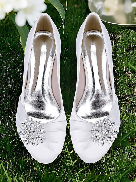 Elegant Flats White – Satin Wedding Women's Crystal FashionChic