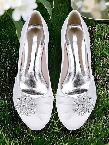 Elegant Flats White – Satin Wedding Women's Crystal FashionChic