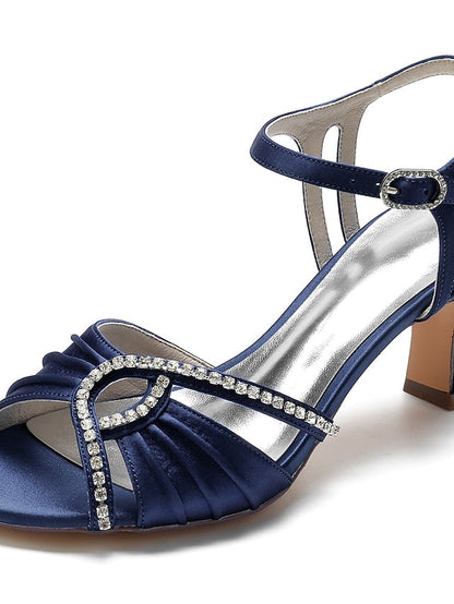 Women's Rhinestone Sandals Heeled Satin Navy – Blue FashionChic