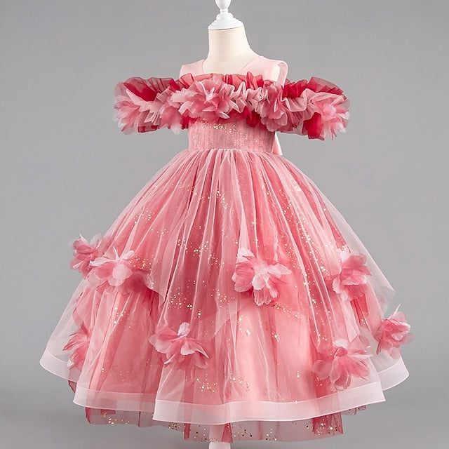 Special Girls' Flower Wedding Party Short Sleeve Dress Kids FashionChic