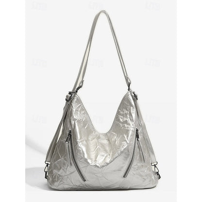 Women's Black Hobo Leather – Patent Crinkle Bag Sleek FashionChic