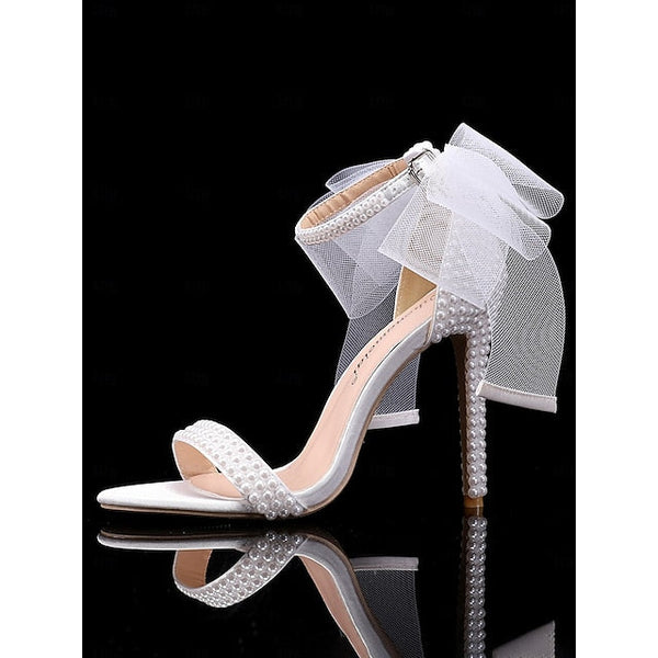 Heels Wedding and Bow with Women's Pearl White Embellished FashionChic