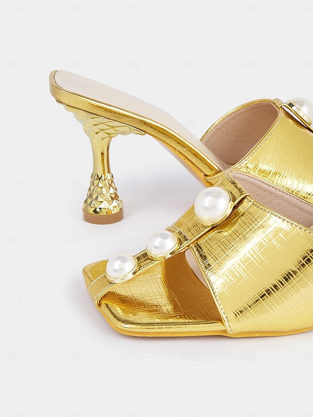 with Mules Women for Pearl Elegant – Gold Detailing Open-Toe FashionChic
