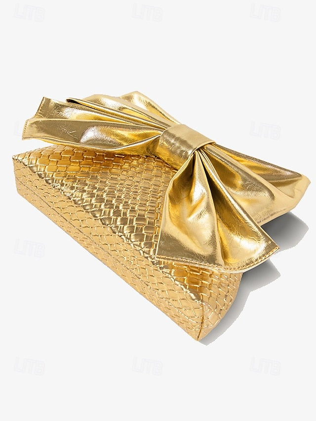 Oversized Bow with Faux Bag Women's Leather Clutch Gold FashionChic