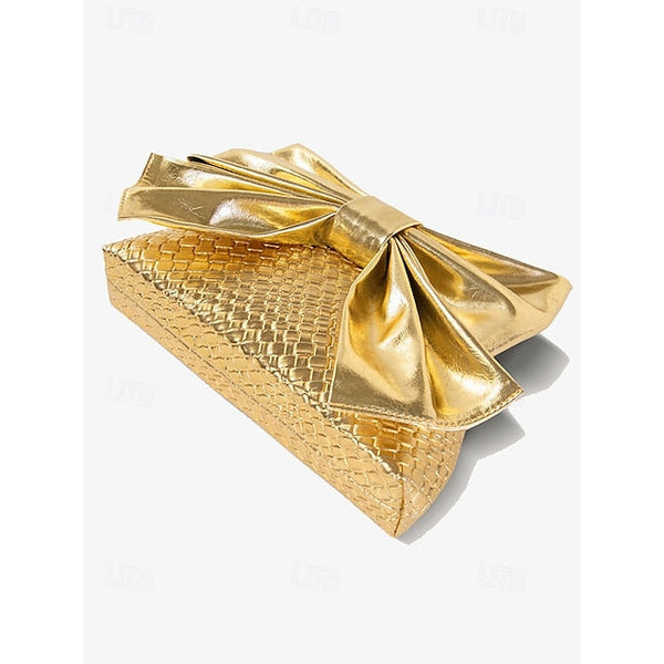 Oversized Faux Leather Bag Women's Clutch Bow with Gold FashionChic