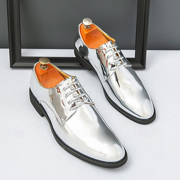 for Shiny Shoes Leather Men Sleek Gold – Patent Lace-Up FashionChic