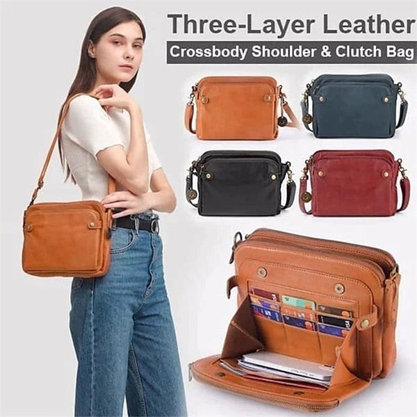 Shoulder Leather Women's Vintage Three-Layer Crossbody FashionChic