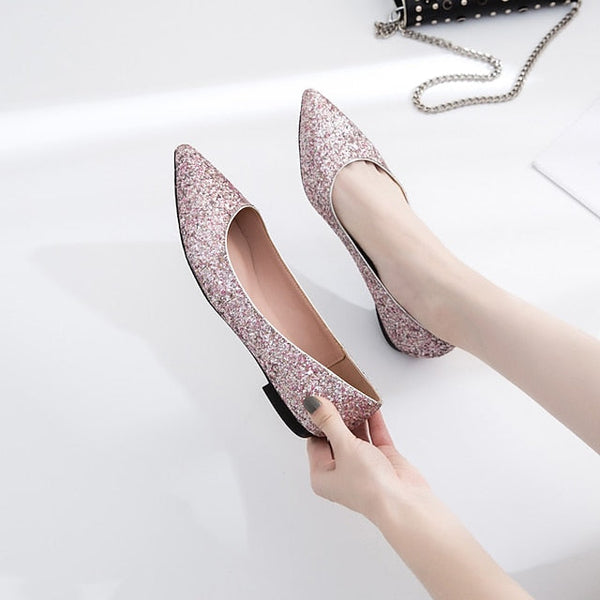 Pink Pointed Comfortable Flat Toe – Glitter Women's Shoes FashionChic