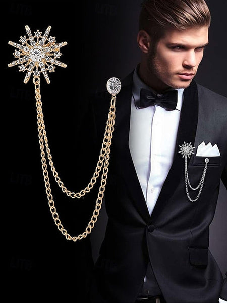 Gold Elegant Lapel Stylish Chains with Pin Crystal – Star FashionChic