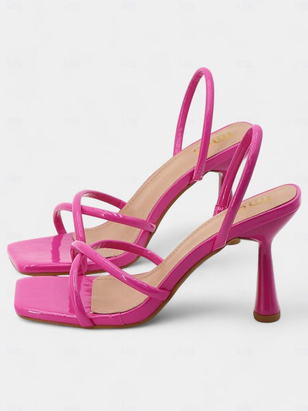 Design Square Toe – Sandals Strappy with Beige Heeled FashionChic