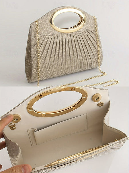 Gold Glitter Women's Clutch Bag with Handle Evening FashionChic