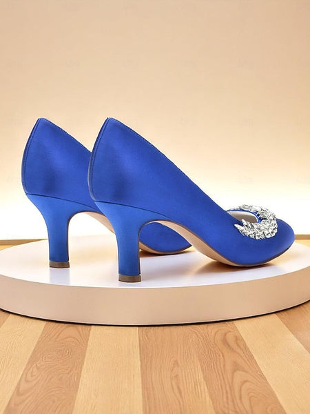 Heel Women's Silver Satin - Kitten Toe Low Heels Round FashionChic