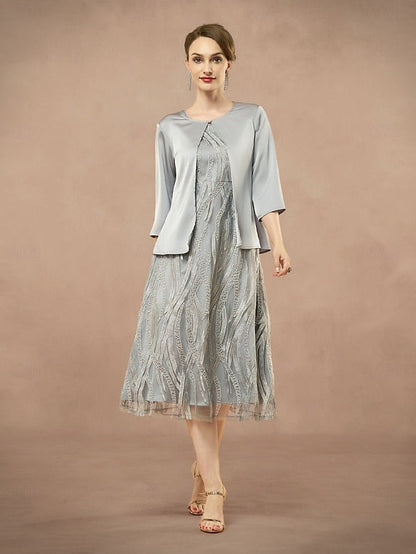 A-Line Neck the Two Jewel of Pieces Dress Bride Elegant Mother FashionChic