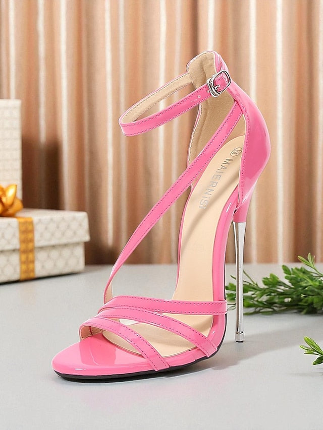 PU Red Sandals High Heels - Strappy Stiletto Women's Patent FashionChic