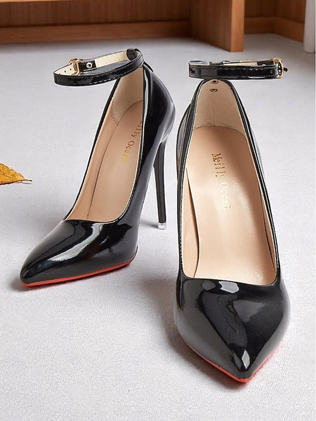 with Women's Heels Black Patent Stiletto Ankle Leather FashionChic