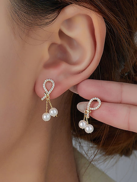 rhinestone earrings with imitation pearl teardrop Women's FashionChic