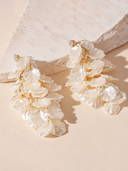 Women's Satin Layered Floral Earrings Drop - Elegant Petal FashionChic