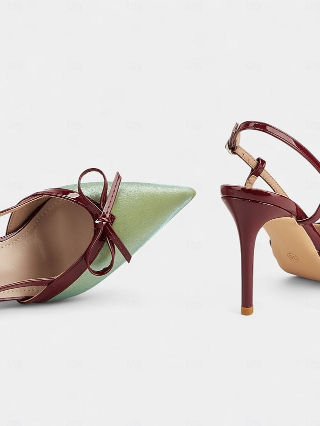 Green and Slingback Stiletto Red Heels Women's Pointed - FashionChic