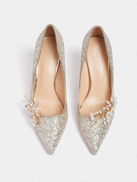 with Women's Glitter Floral Heels Silver Stiletto FashionChic