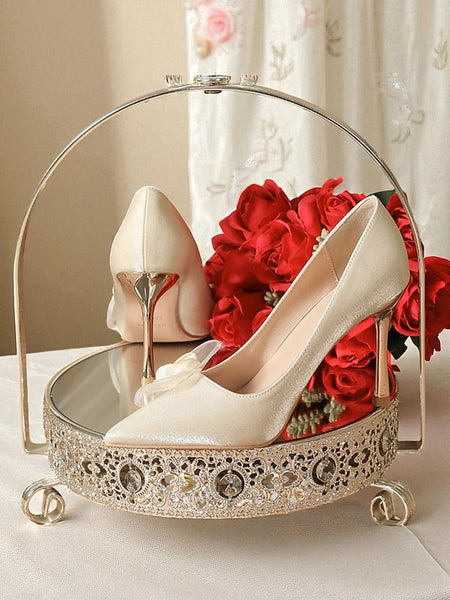 Heels - Pointed Wedding Women's Satin Floral Ivory Elegant FashionChic