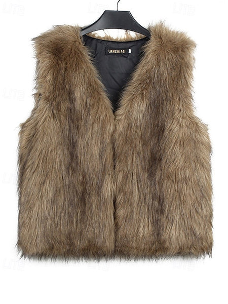 Vest Coat Women's Leathers Comfortable Furs Faux Fur FashionChic