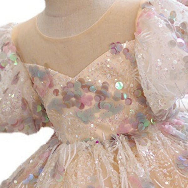 Short Party Kids Sleeve Dress Solid Girls' Color FashionChic