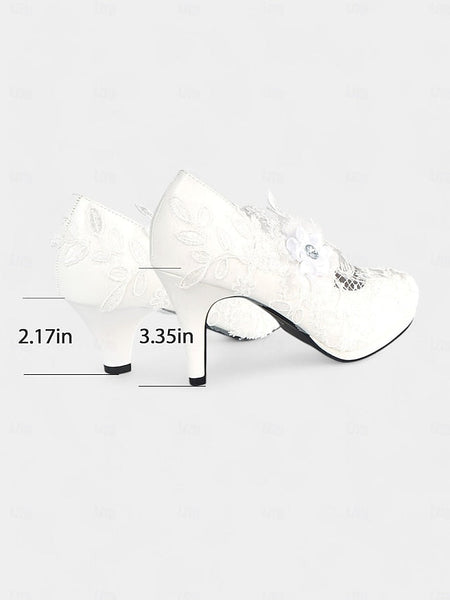 High Shoes Floral Embellishments with Lace Heel – White Bridal FashionChic