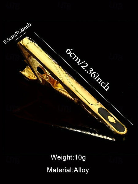 Tie Sleek Black – Clip Elegant Design Inlay for with Gold Men FashionChic