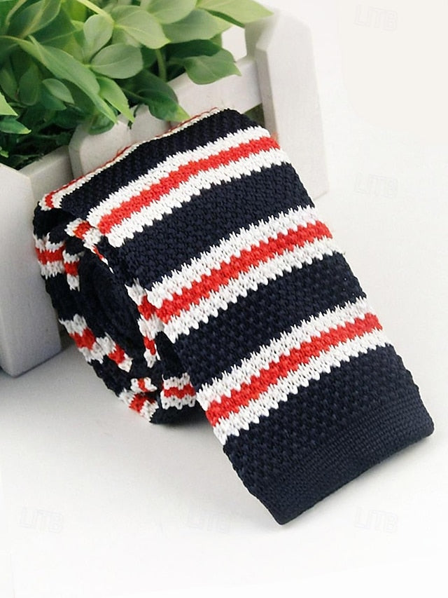 Neck Men's Stylish Christmas Stripe Knit - Tie Woven FashionChic
