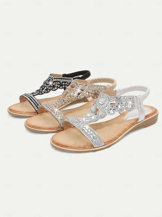 – Sandals Embellished Rhinestone Women's Elegant T-Strap FashionChic