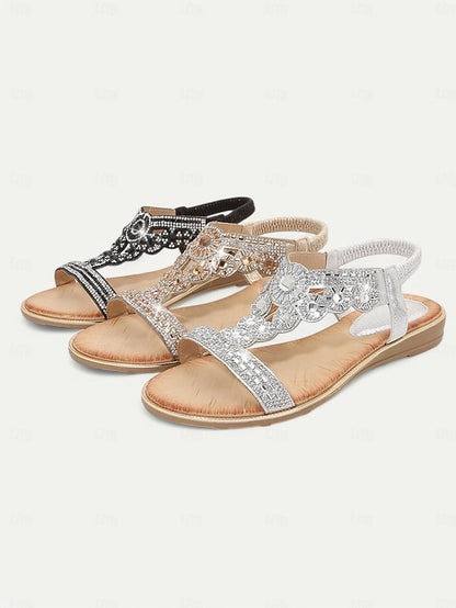 – Sandals Embellished Rhinestone Women's Elegant T-Strap FashionChic