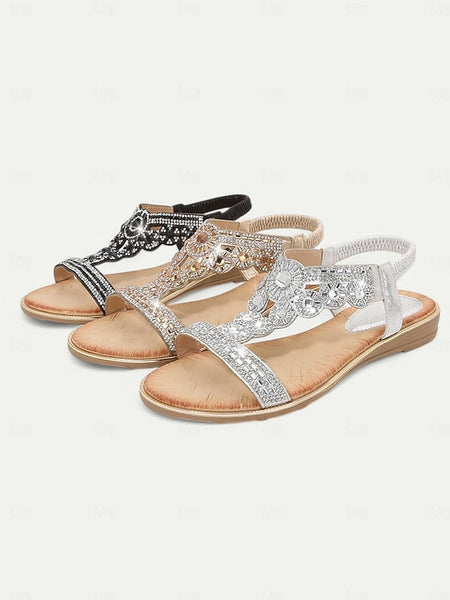– Sandals Embellished Rhinestone Women's Elegant T-Strap FashionChic