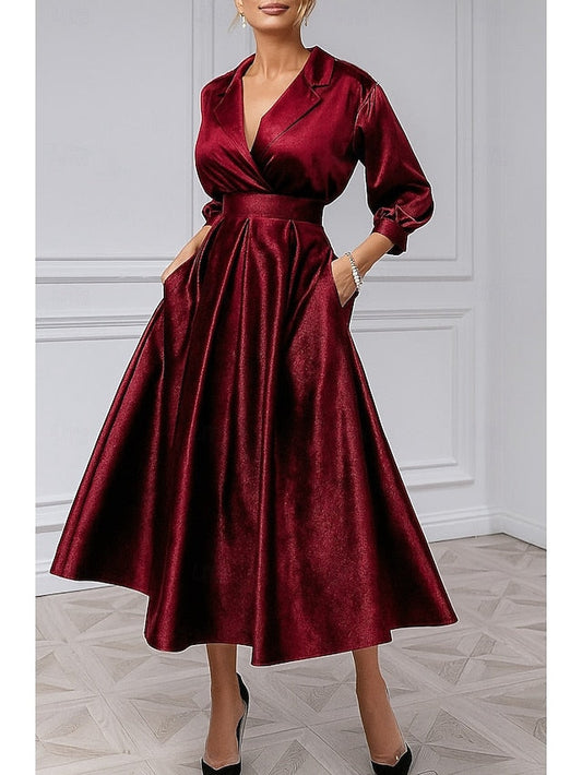 A-Line Dress Blue Cocktail Burgundy Elegant Velvet Dresses FashionChic