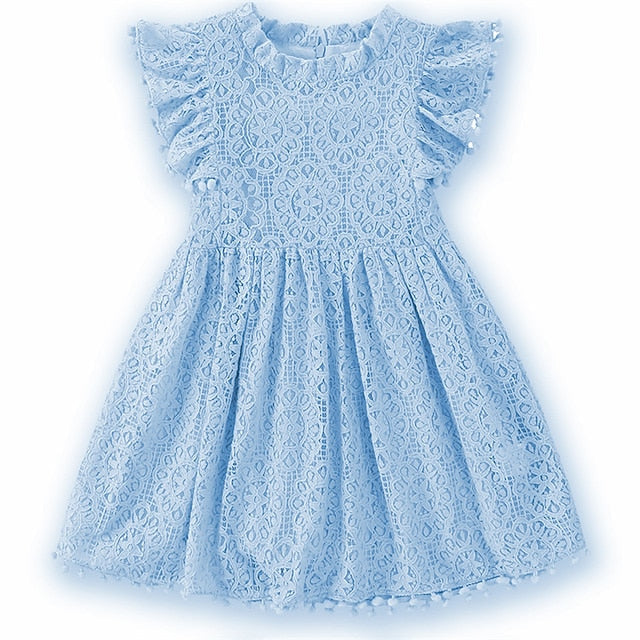 Girls' Party Solid Dress Color Short Sleeve Kids FashionChic