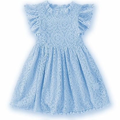 Girls' Party Solid Dress Color Short Sleeve Kids FashionChic