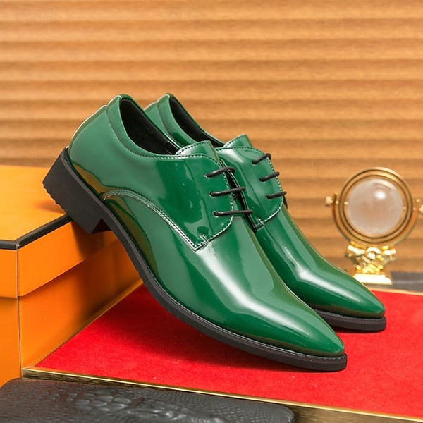 for Formal Green Glossy Men Lace-Up Shoes Patent Leather – FashionChic