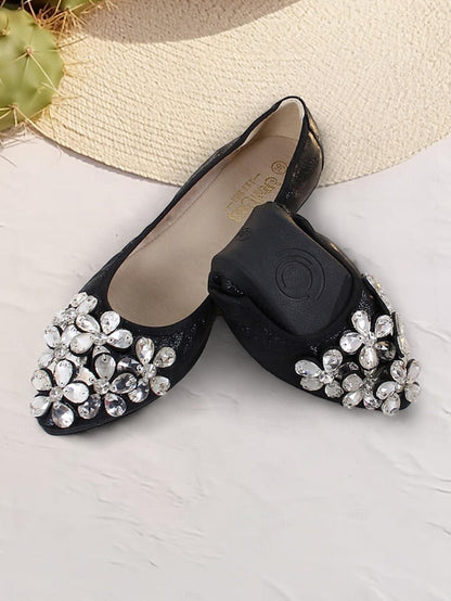 Rhinestone Flats Women's Foldable with Silver FashionChic