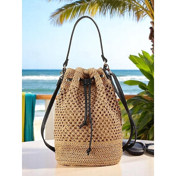 Bag - with Tote Women’s Summer Woven Drawstring Stylish Bucket FashionChic