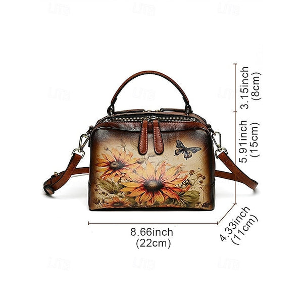 – Sunflower Print Vintage with Handbag Leather and Butterfly FashionChic