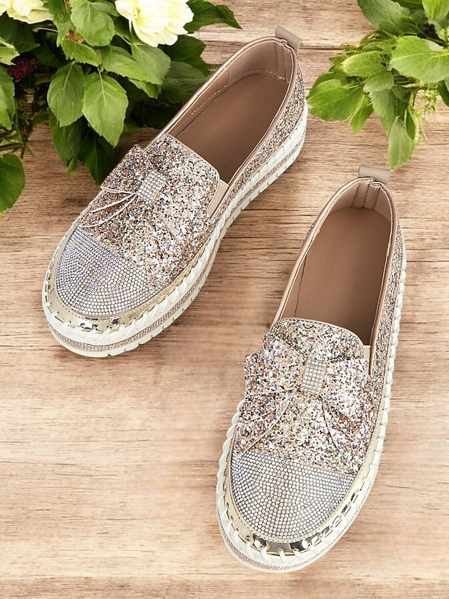 Women Loafers for Sparkling Rhinestone Slip-On – Glittery FashionChic