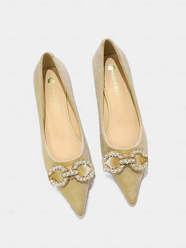 Heel Women's Pearl - Kitten Pumps with Bow Burgundy Velvet FashionChic