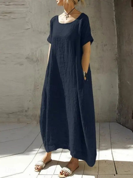Women's Maxi Dress Faux Cotton Linen Casual Dress Basic FashionChic