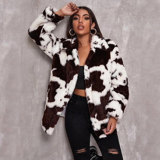 Faux Pocket Fur Comfortable Warm Coat Women's Knitting FashionChic