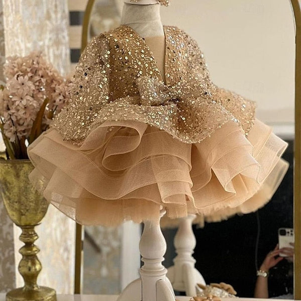 Length 3/4 Girls' Color Sleeve Kids Solid Dress Party FashionChic