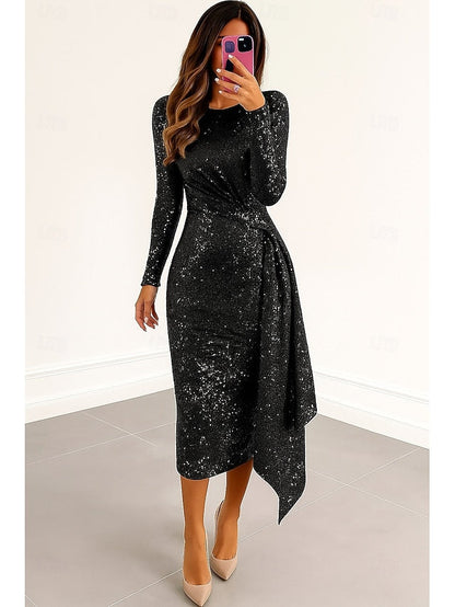 Sequined Black Red Cocktail Dresses Dress Formal Elegant Column FashionChic